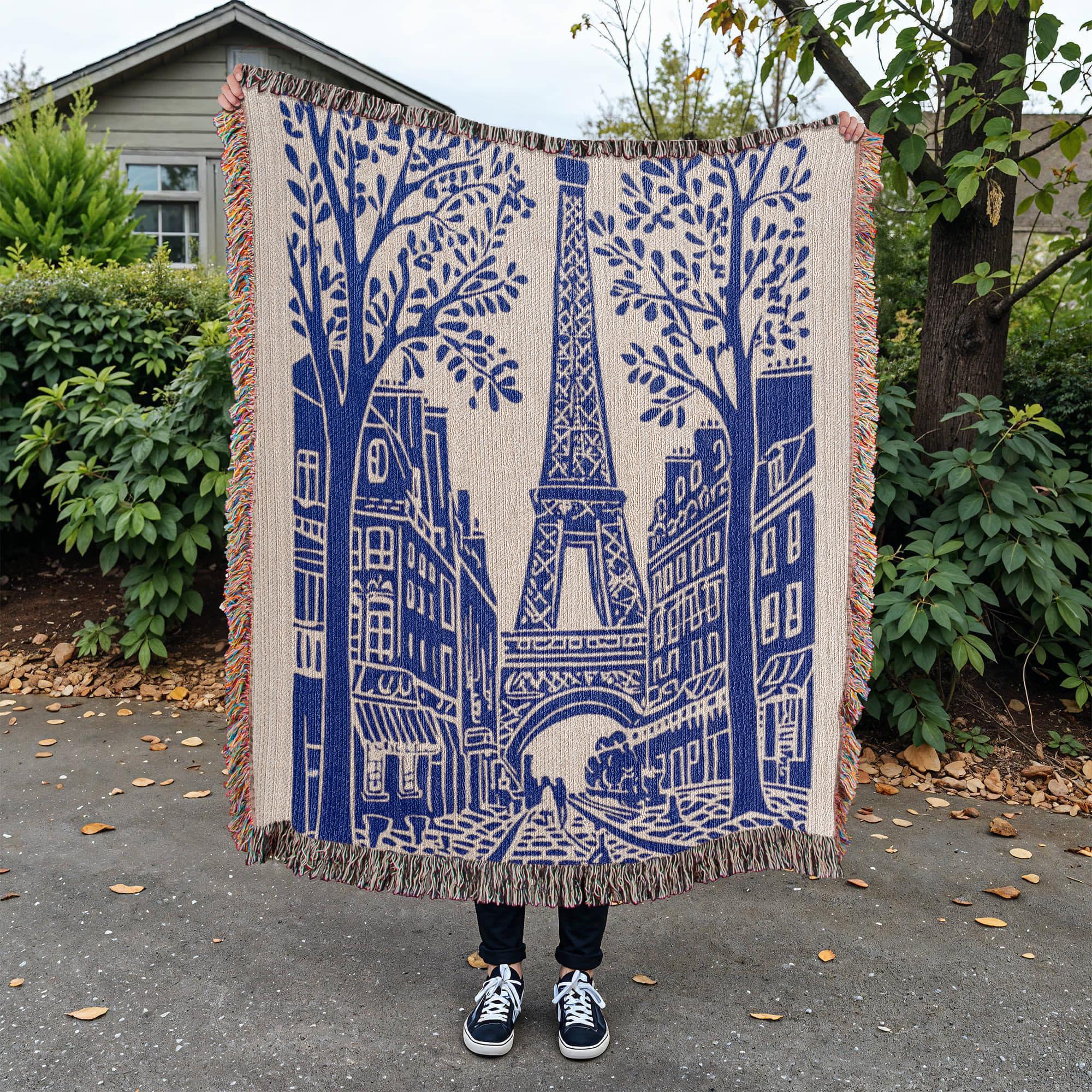 Paris Eiffel Tower French Country Woven Cotton Blanket - Image 6