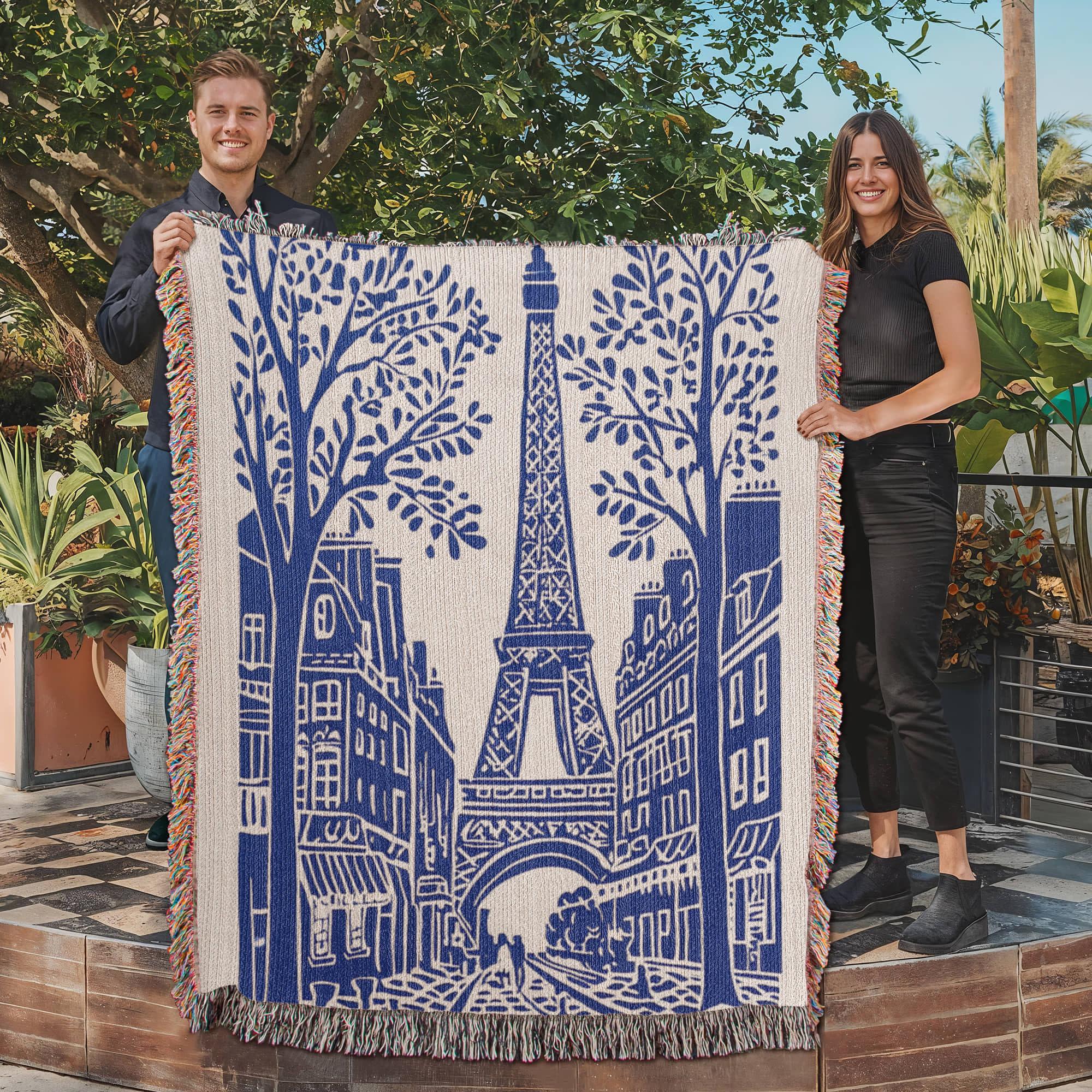 Paris Eiffel Tower French Country Woven Cotton Blanket - Image 8