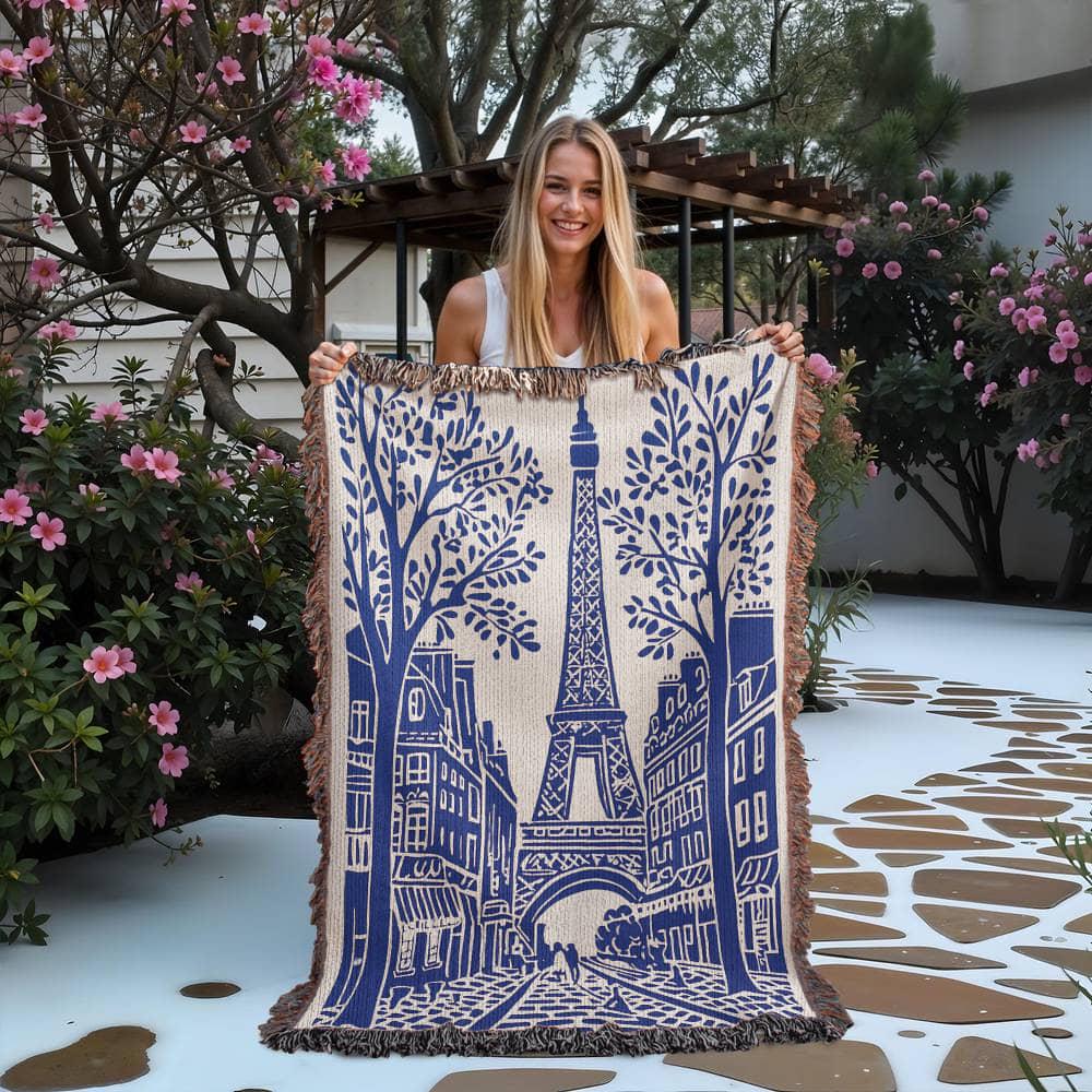 Paris Eiffel Tower French Country Woven Cotton Blanket - Image 9