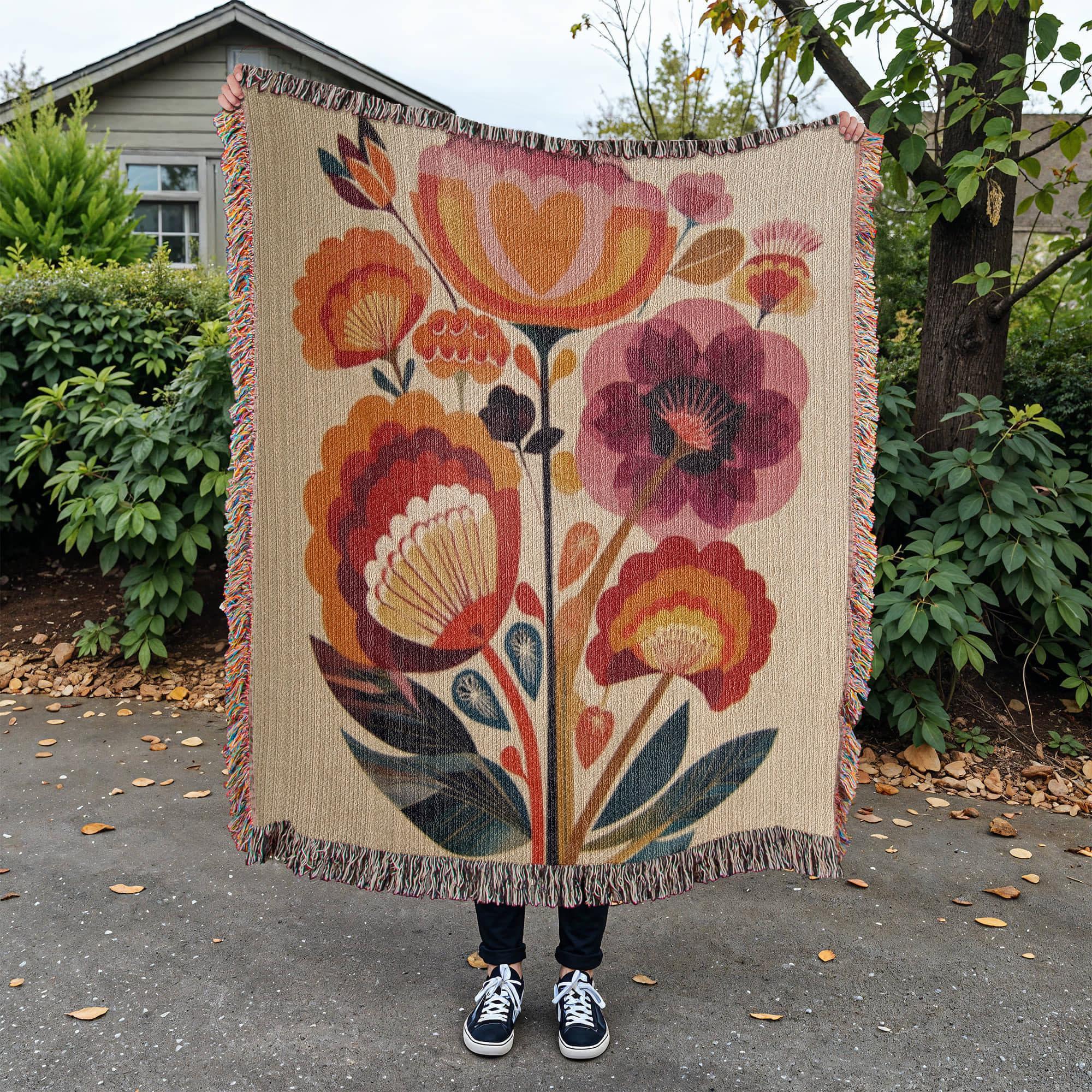 Scandinavian Folk Flower Nordic Hygge Art Woven Cotton Blanket - Image 5