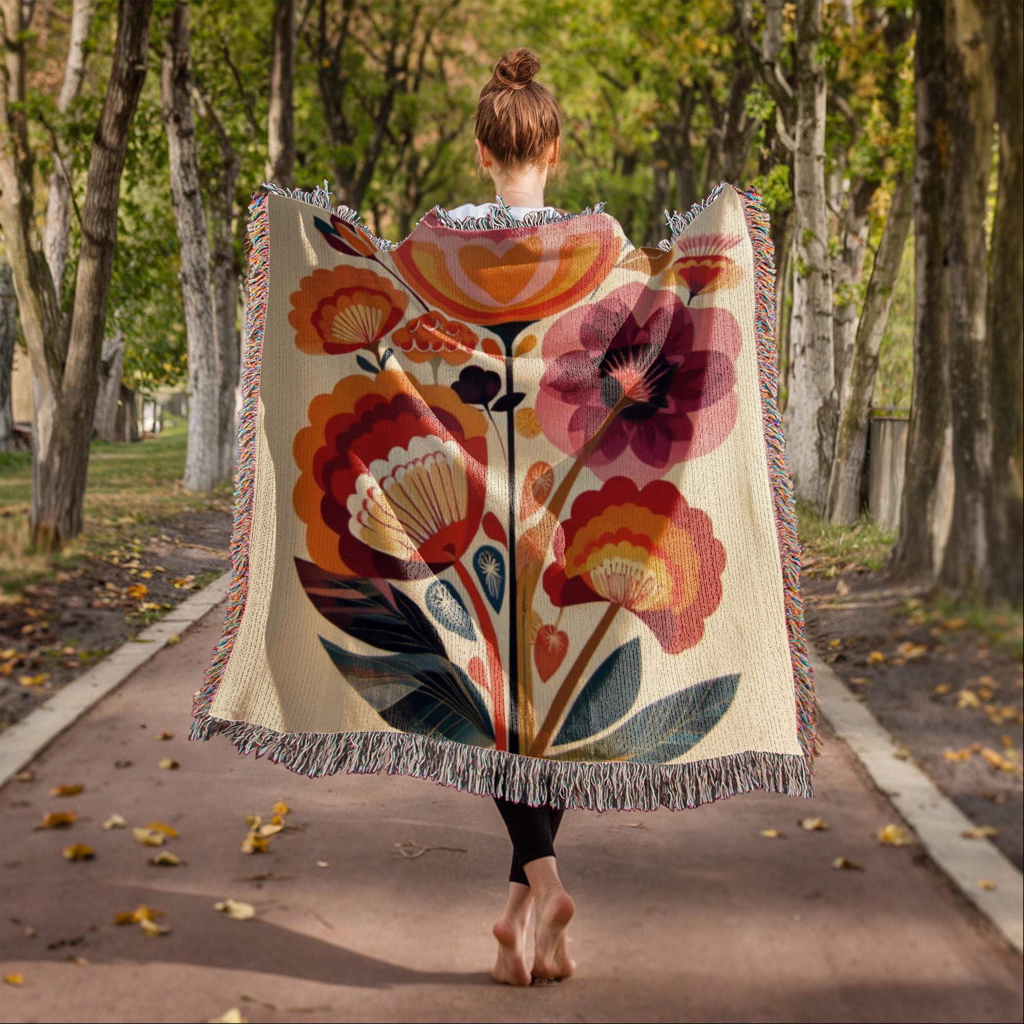 Scandinavian Folk Flower Nordic Hygge Art Woven Cotton Blanket - Image 6