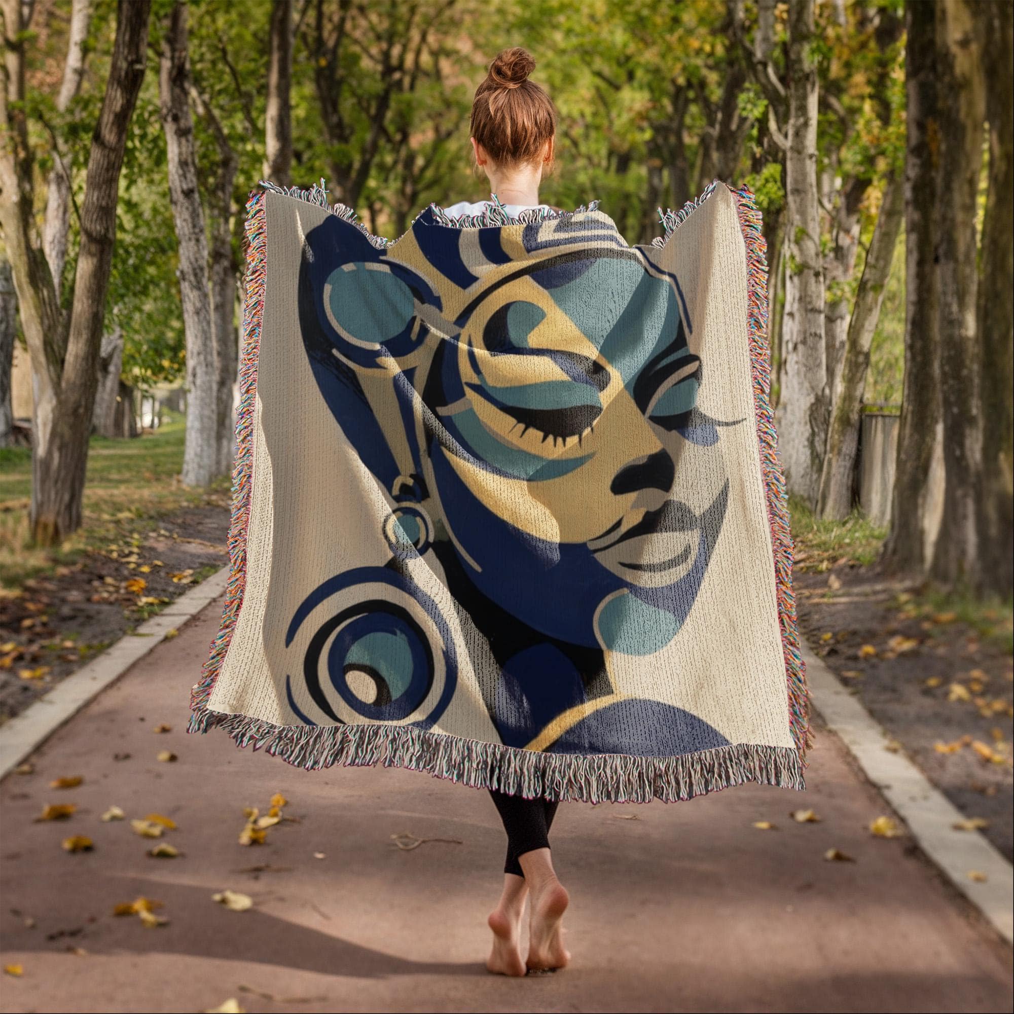 African Woman Geometric art Woven Cotton Blanket - Image 4