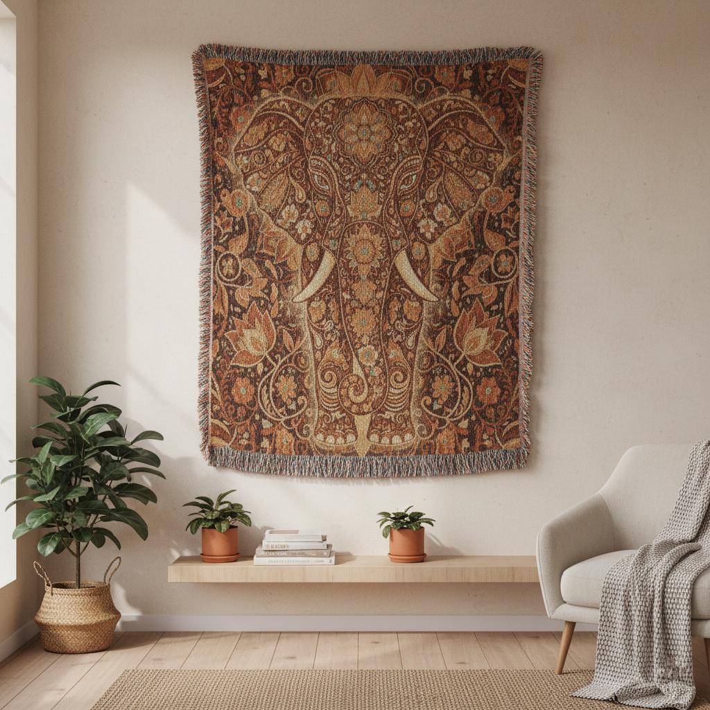 Elephant Mandala Mandala Wall Woven Cotton Blanket