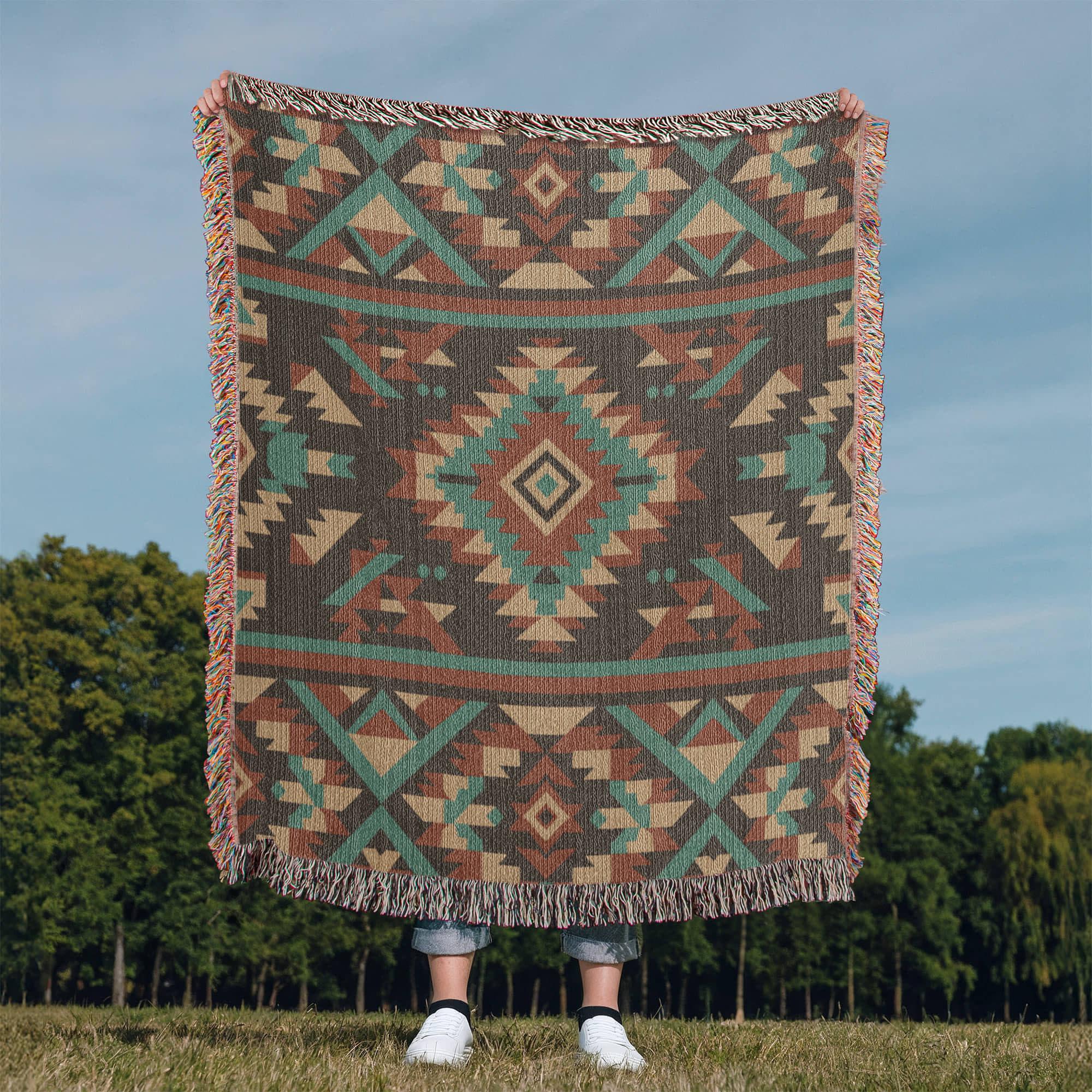 Southwest Geometric Woven Cotton Blanket - Image 3