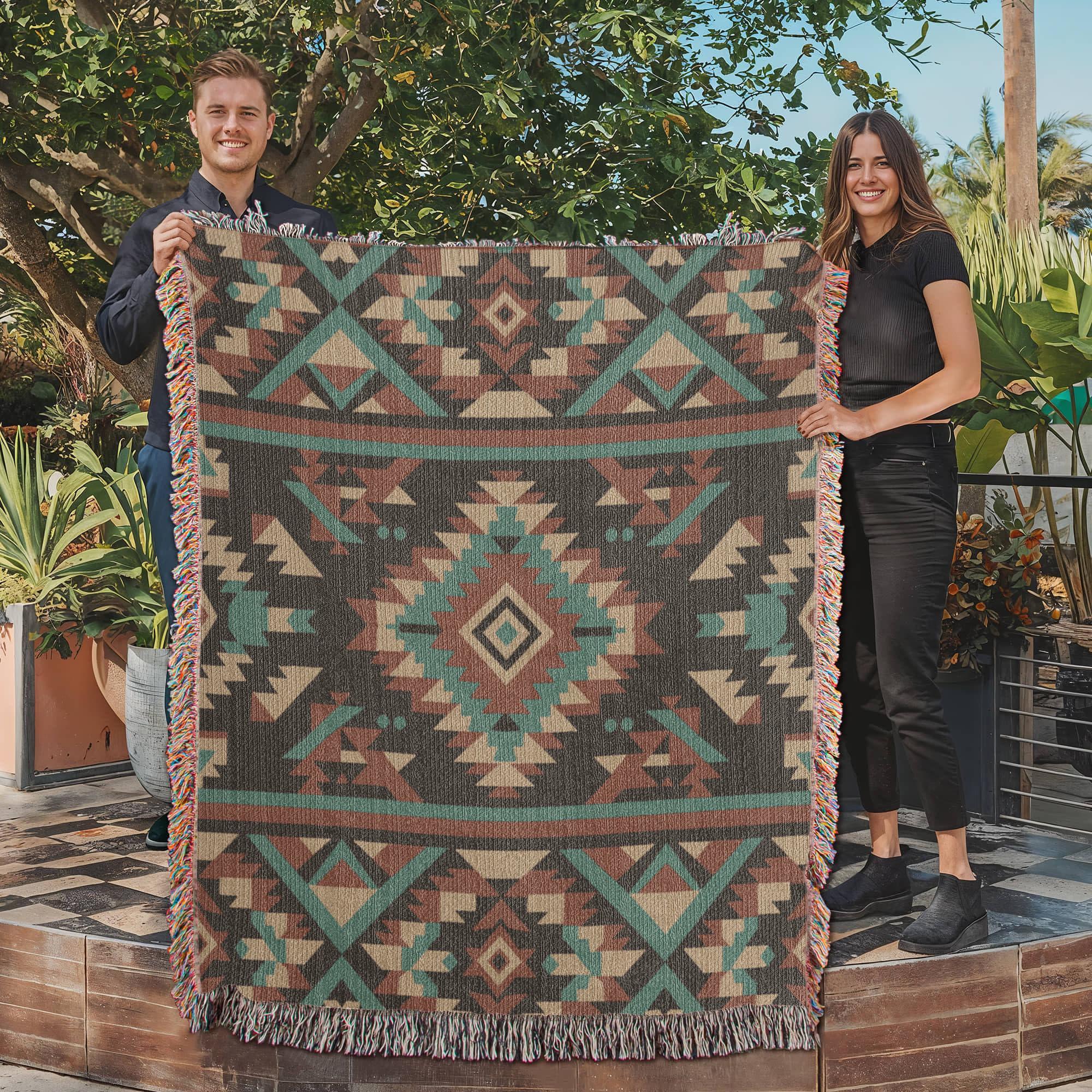 Southwest Geometric Woven Cotton Blanket - Image 4