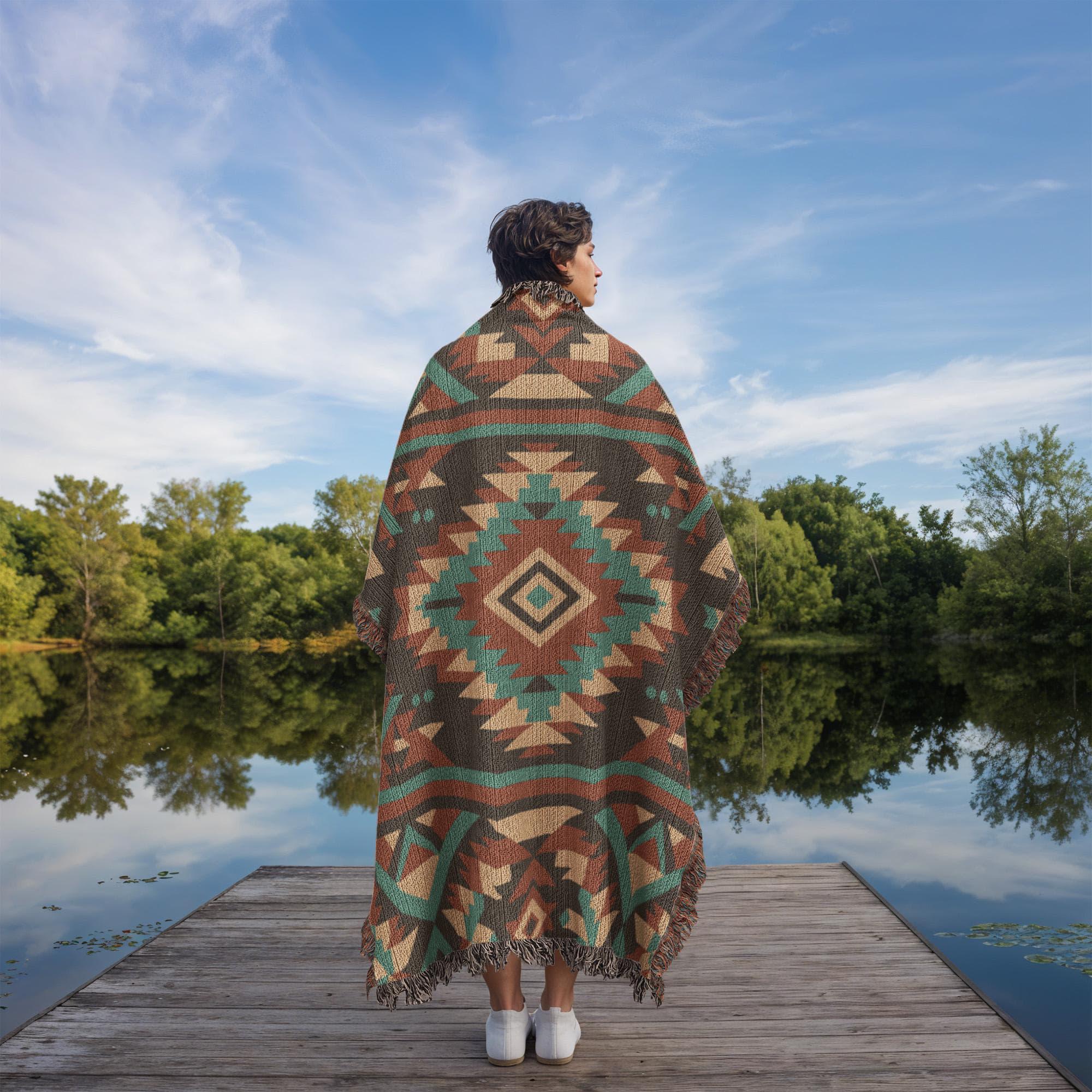 Southwest Geometric Woven Cotton Blanket - Image 5