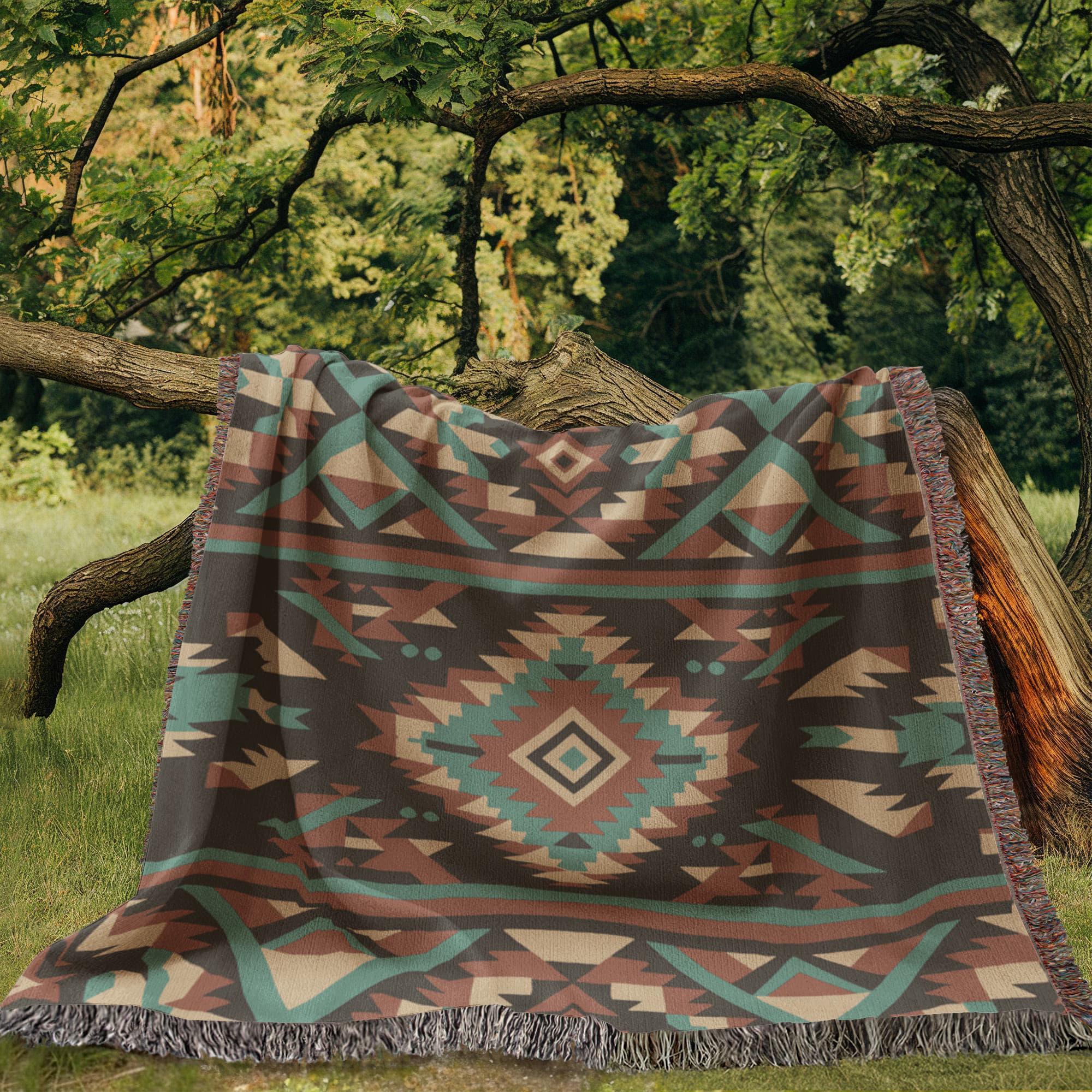 Southwest Geometric Woven Cotton Blanket - Image 6