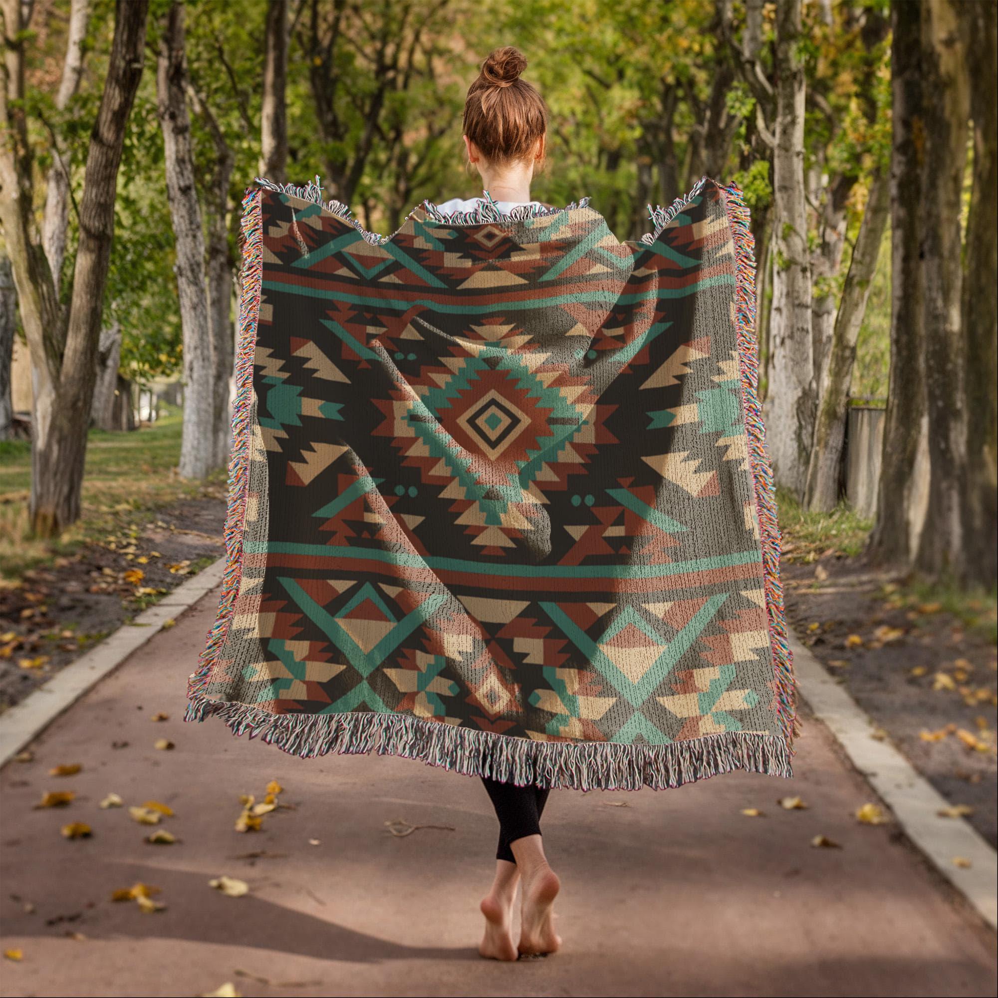 Southwest Geometric Woven Cotton Blanket - Image 7