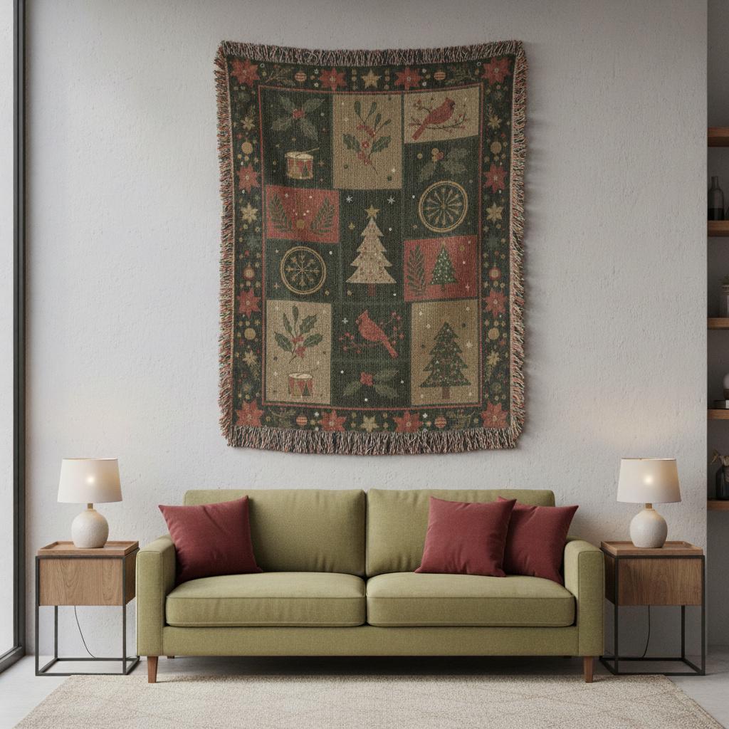 Rustic Holiday Christmas Quilt Pattern Woven Cotton Blanket