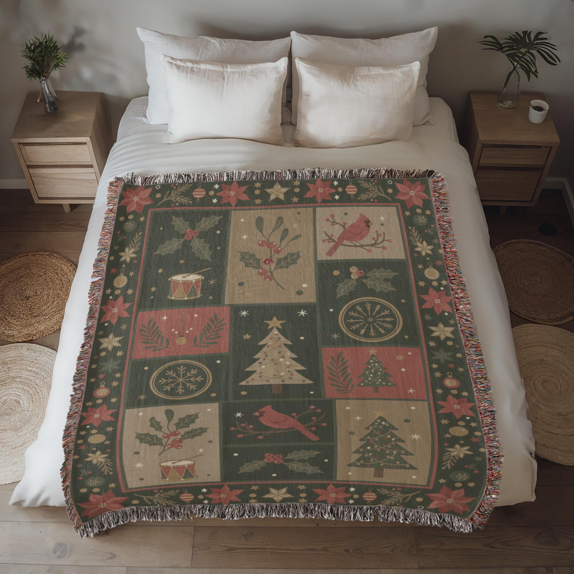 Rustic Holiday Christmas Quilt Pattern Woven Cotton Blanket - Image 4
