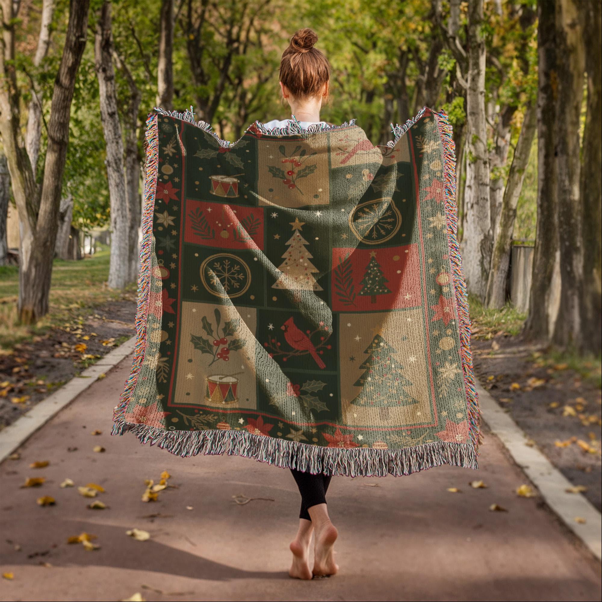 Rustic Holiday Christmas Quilt Pattern Woven Cotton Blanket - Image 8