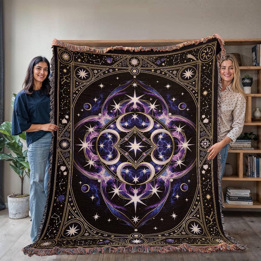 Mystical Celestial Mandala Star Nebula Woven Cotton Blanket - Image 3