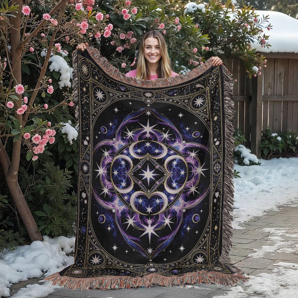 Mystical Celestial Mandala Star Nebula Woven Cotton Blanket - Image 2