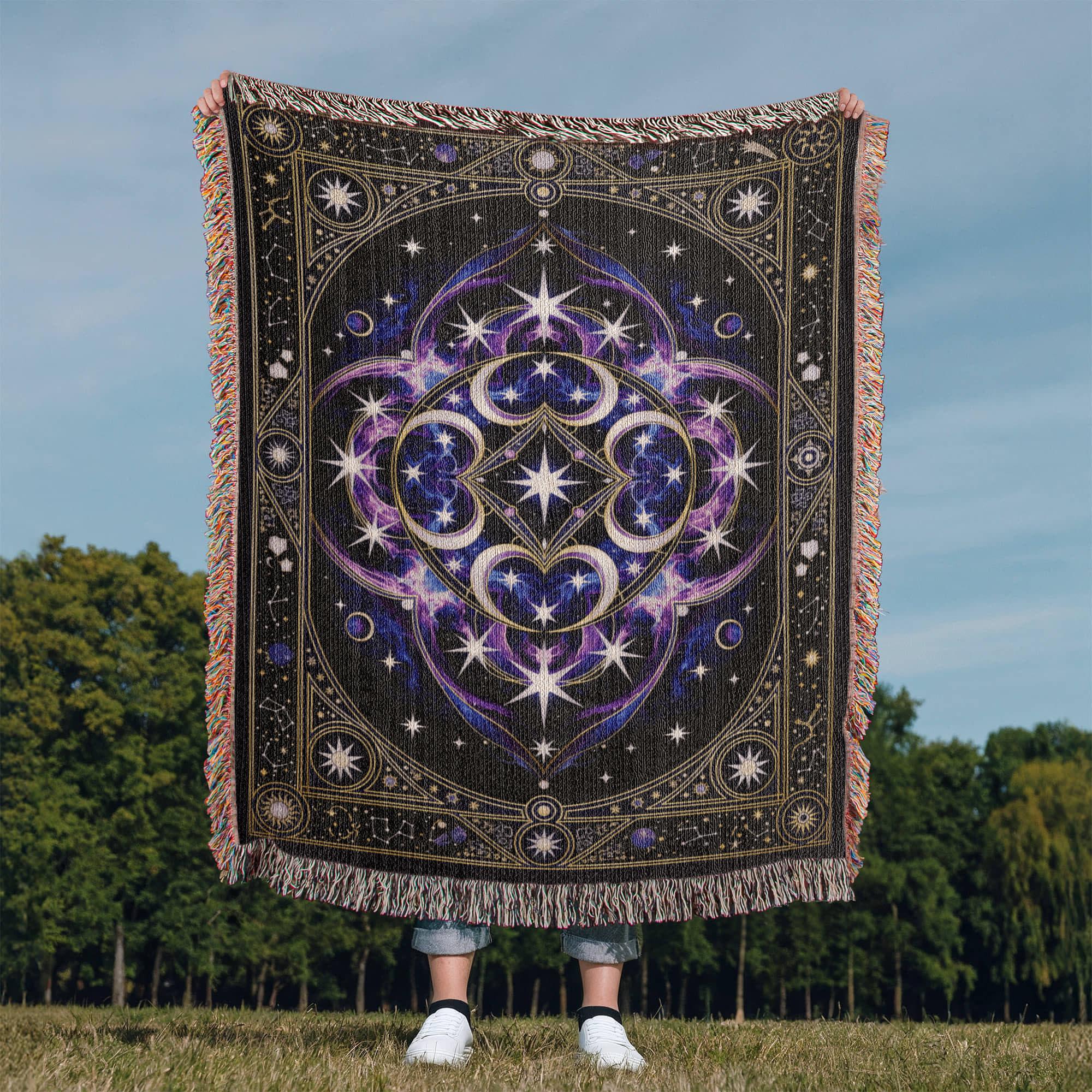 Mystical Celestial Mandala Star Nebula Woven Cotton Blanket - Image 7