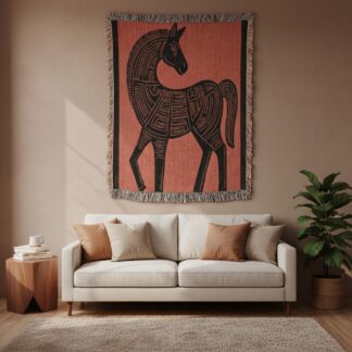 Equestrian Horse Lover Geometric Stallion Art Woven Cotton Blanket