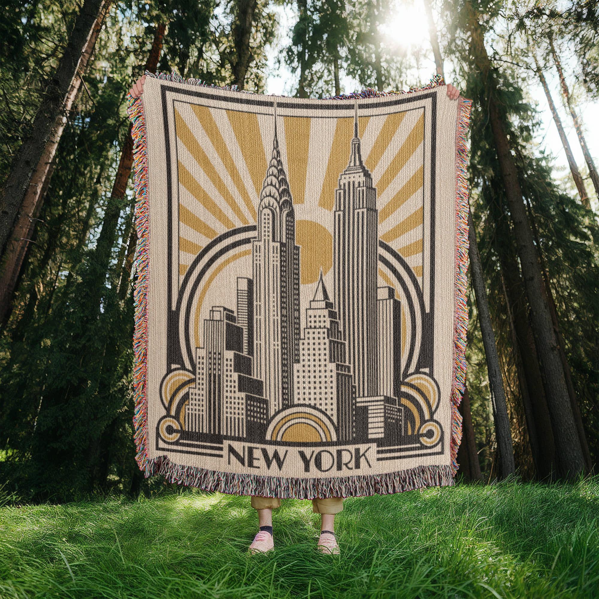 Art Deco New York City Mid Century Modern Woven Cotton Blanket - Image 6