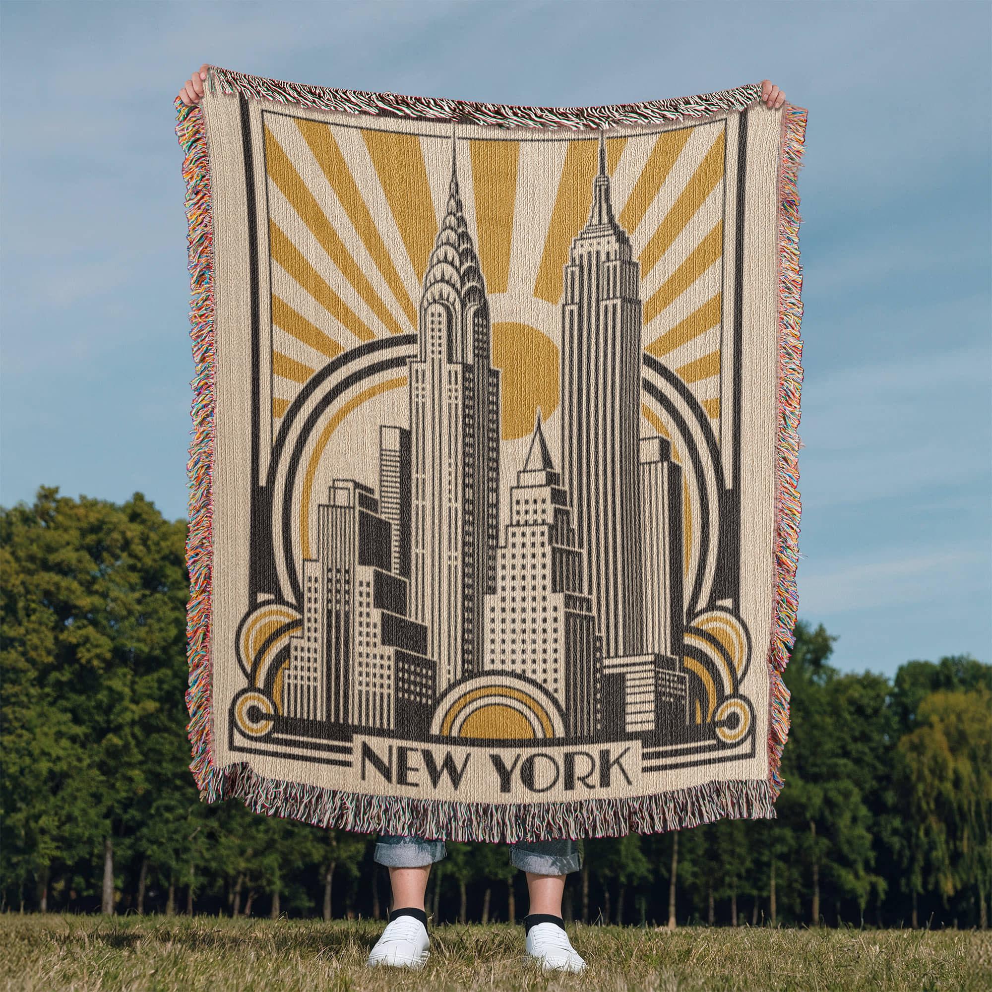 Art Deco New York City Mid Century Modern Woven Cotton Blanket - Image 7