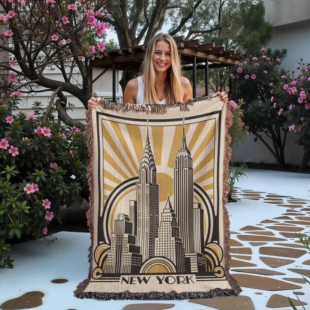 Art Deco New York City Mid Century Modern Woven Cotton Blanket - Image 4