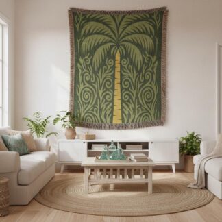 Coastal Palm Tree Tropical Beach House Home Decor Woven Cotton Blanket