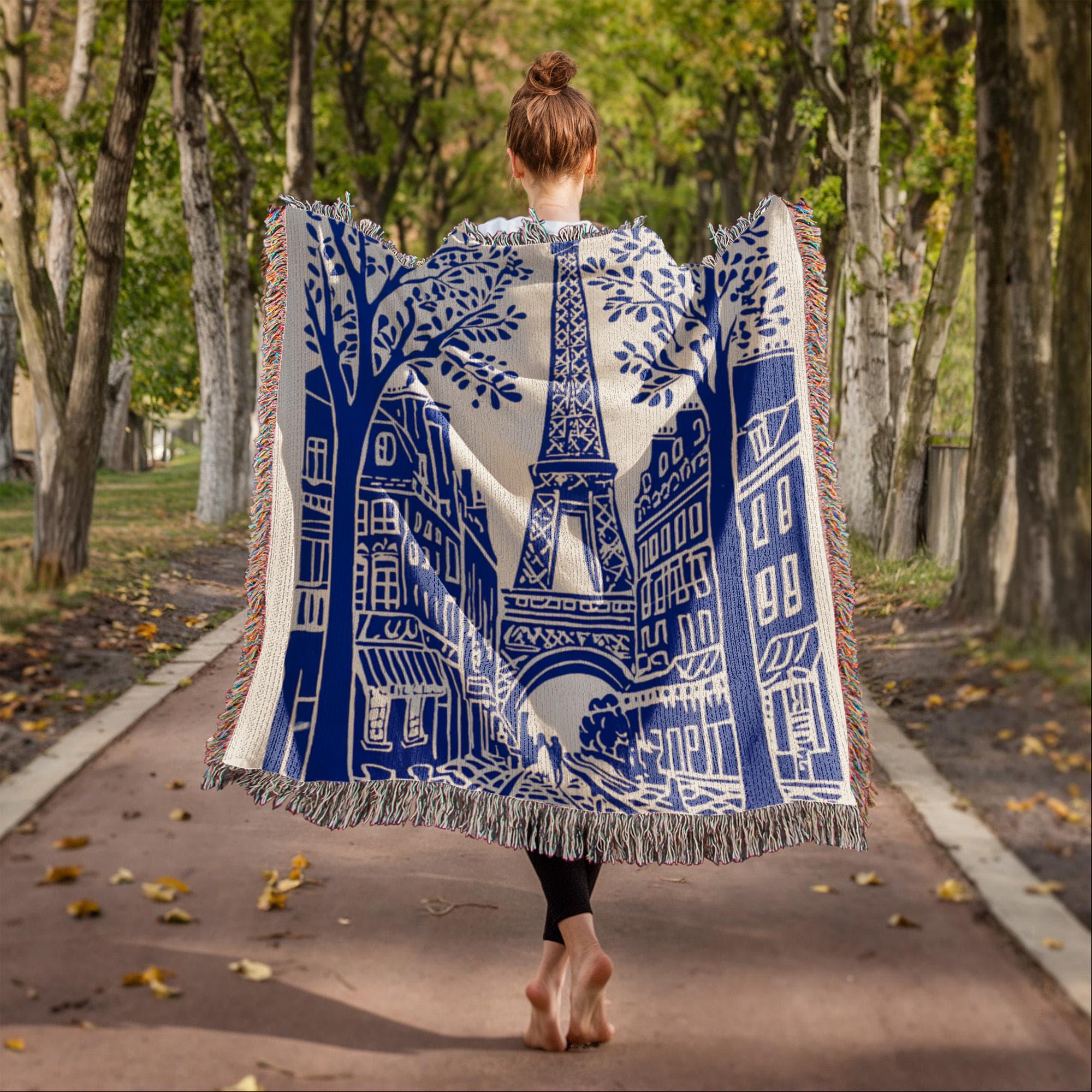 Paris Eiffel Tower French Country Woven Cotton Blanket - Image 4