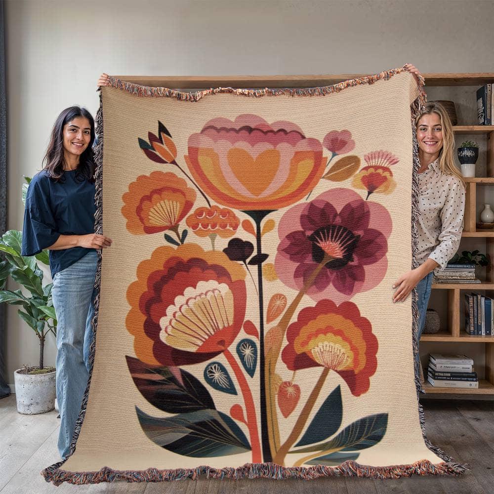 Scandinavian Folk Flower Nordic Hygge Art Woven Cotton Blanket - Image 7