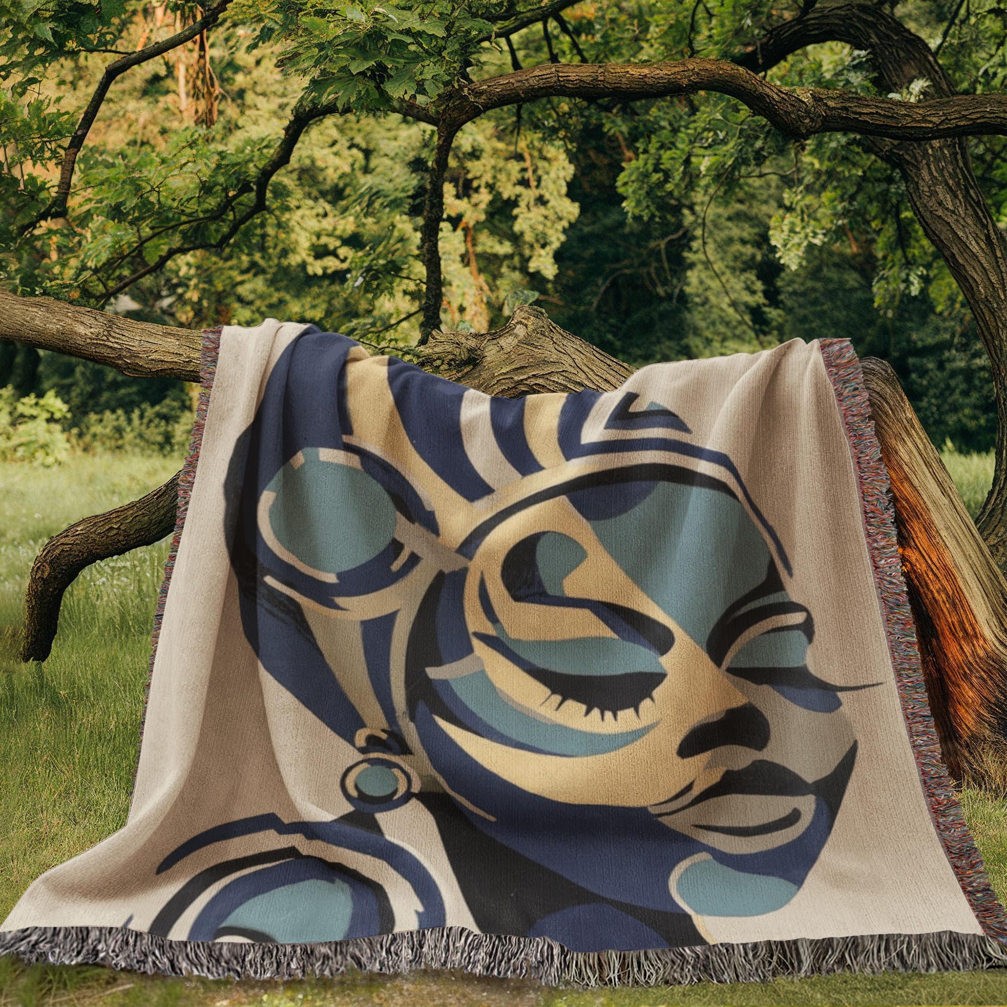 African Woman Geometric art Woven Cotton Blanket - Image 6