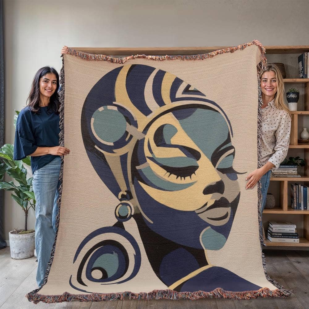African Woman Geometric art Woven Cotton Blanket - Image 7