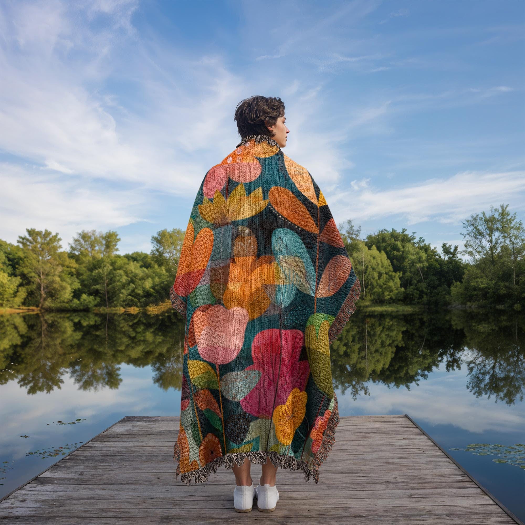 Scandinavian Botanical Maximalist Floral Folk Art Woven Cotton Blanket - Image 5