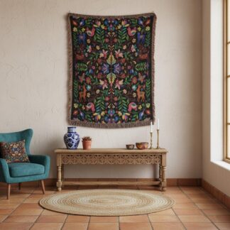 Otomi-Inspired Mexican Folk Art Maximalist Wall Woven Cotton Blanket