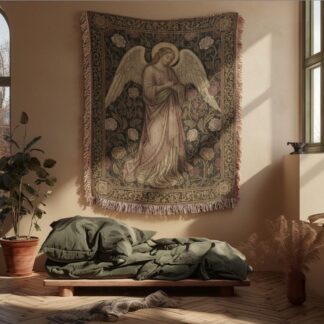 Angel Medieval Christian Art Woven Cotton Blanket