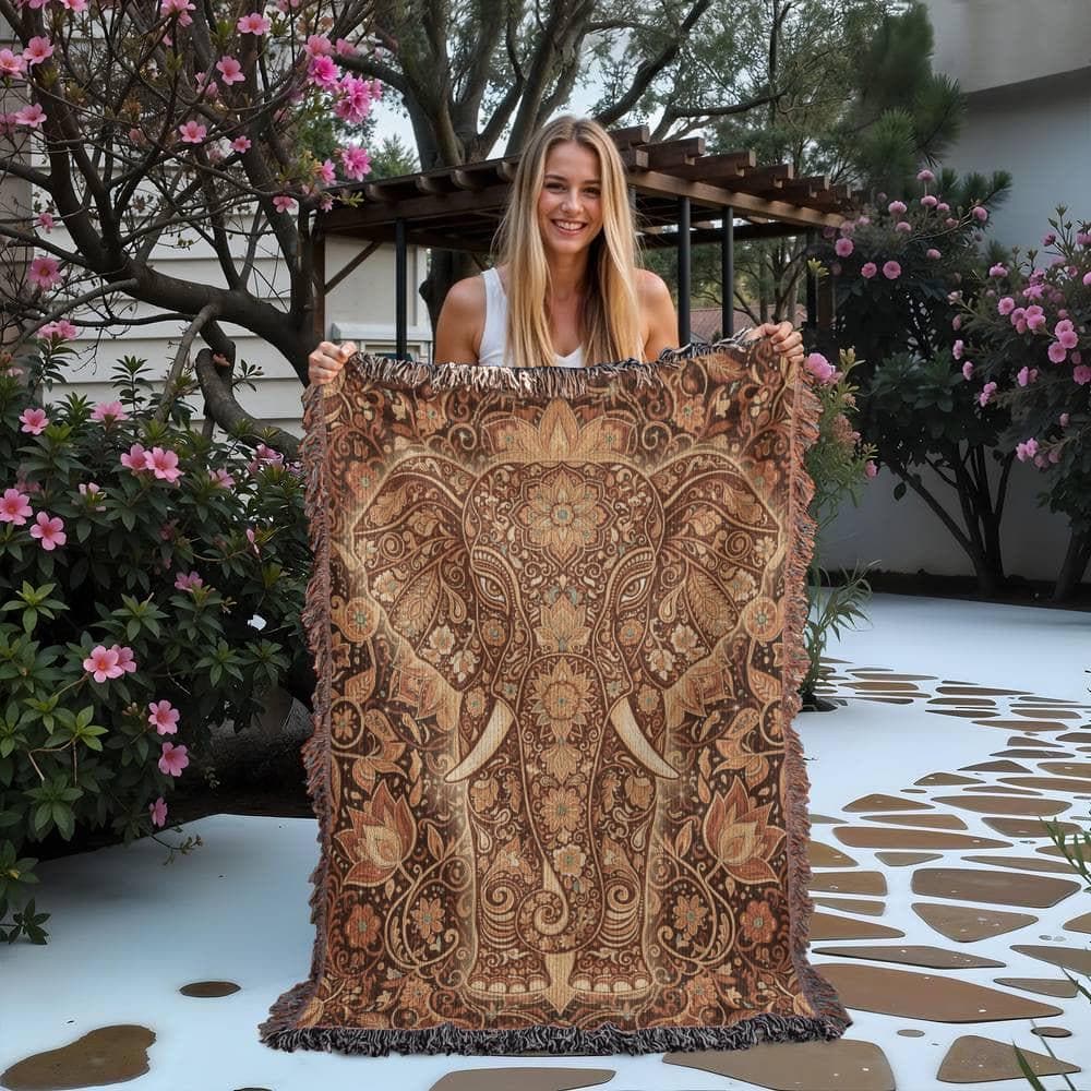 Elephant Mandala Mandala Wall Woven Cotton Blanket - Image 2