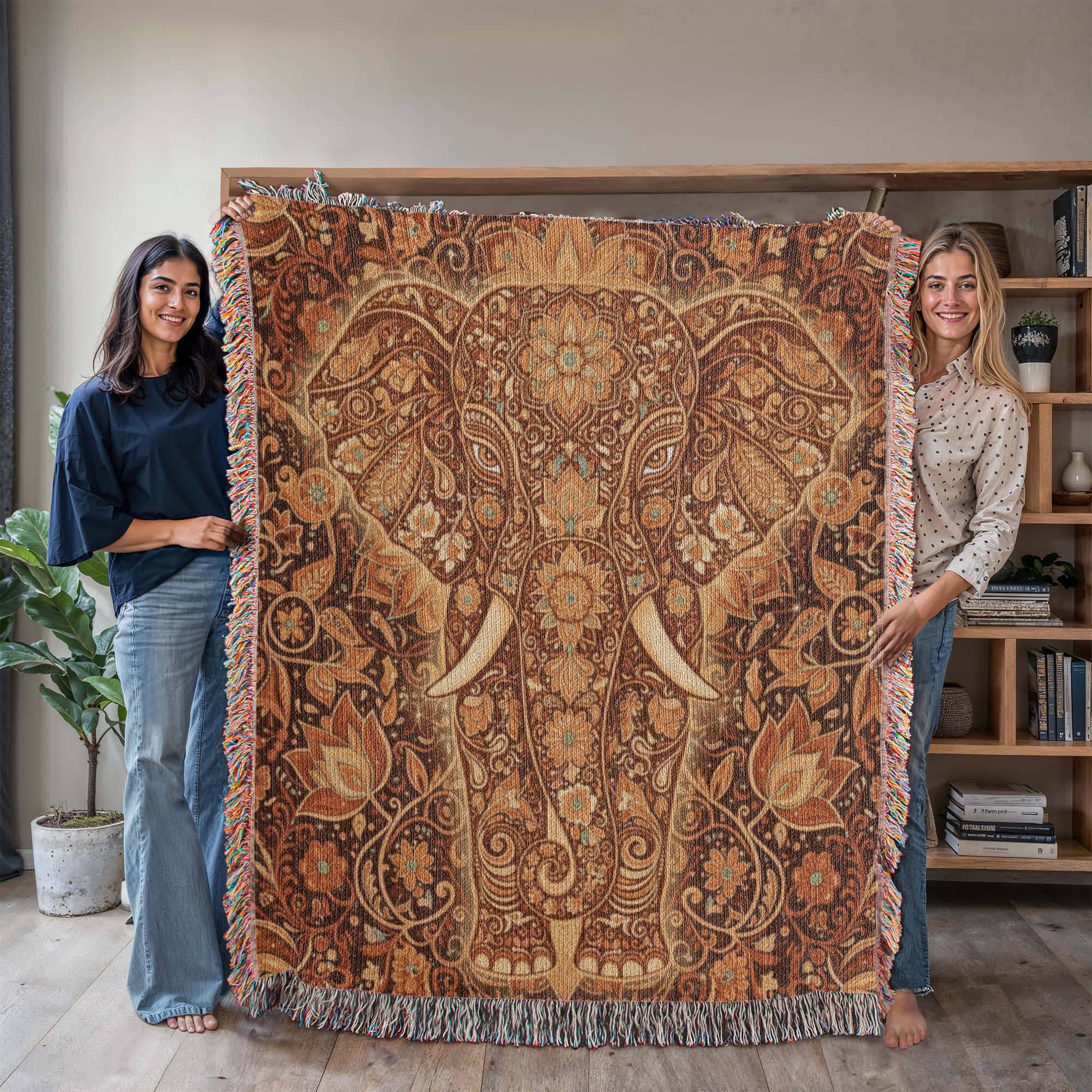 Elephant Mandala Mandala Wall Woven Cotton Blanket - Image 3