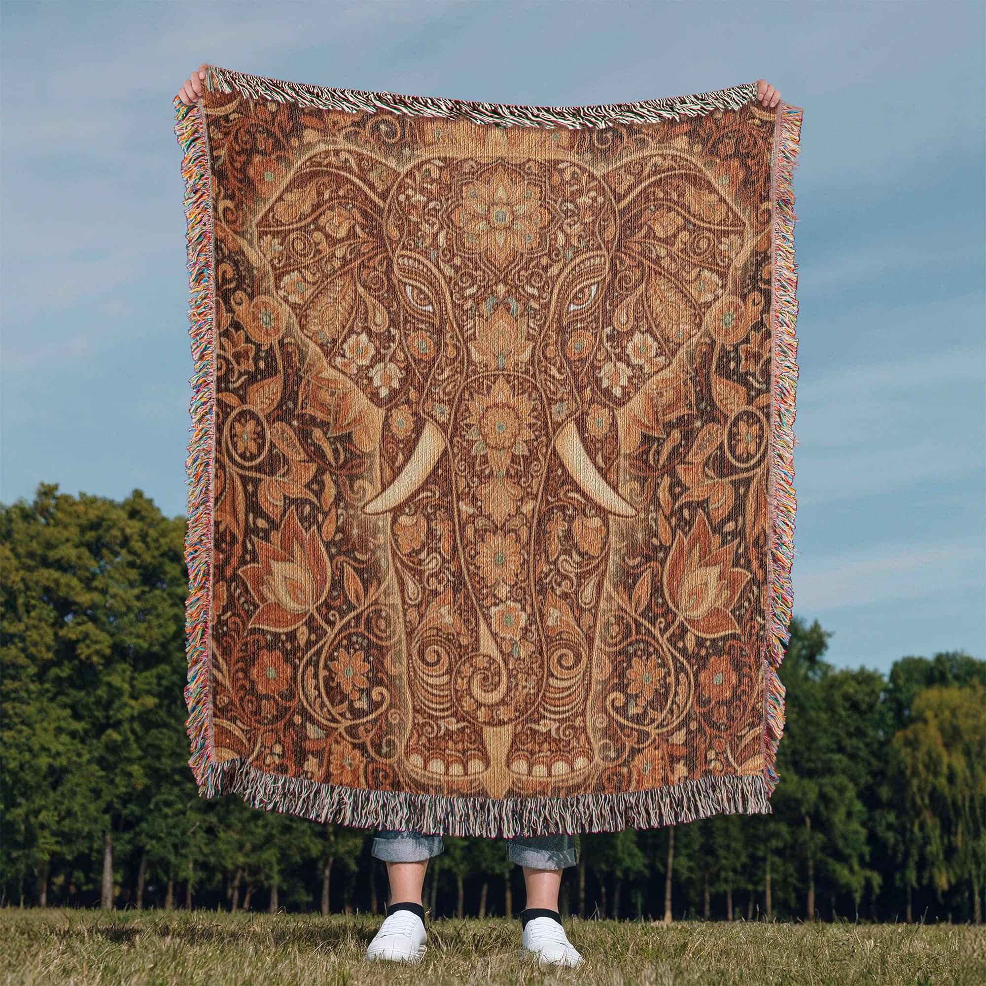 Elephant Mandala Mandala Wall Woven Cotton Blanket - Image 4