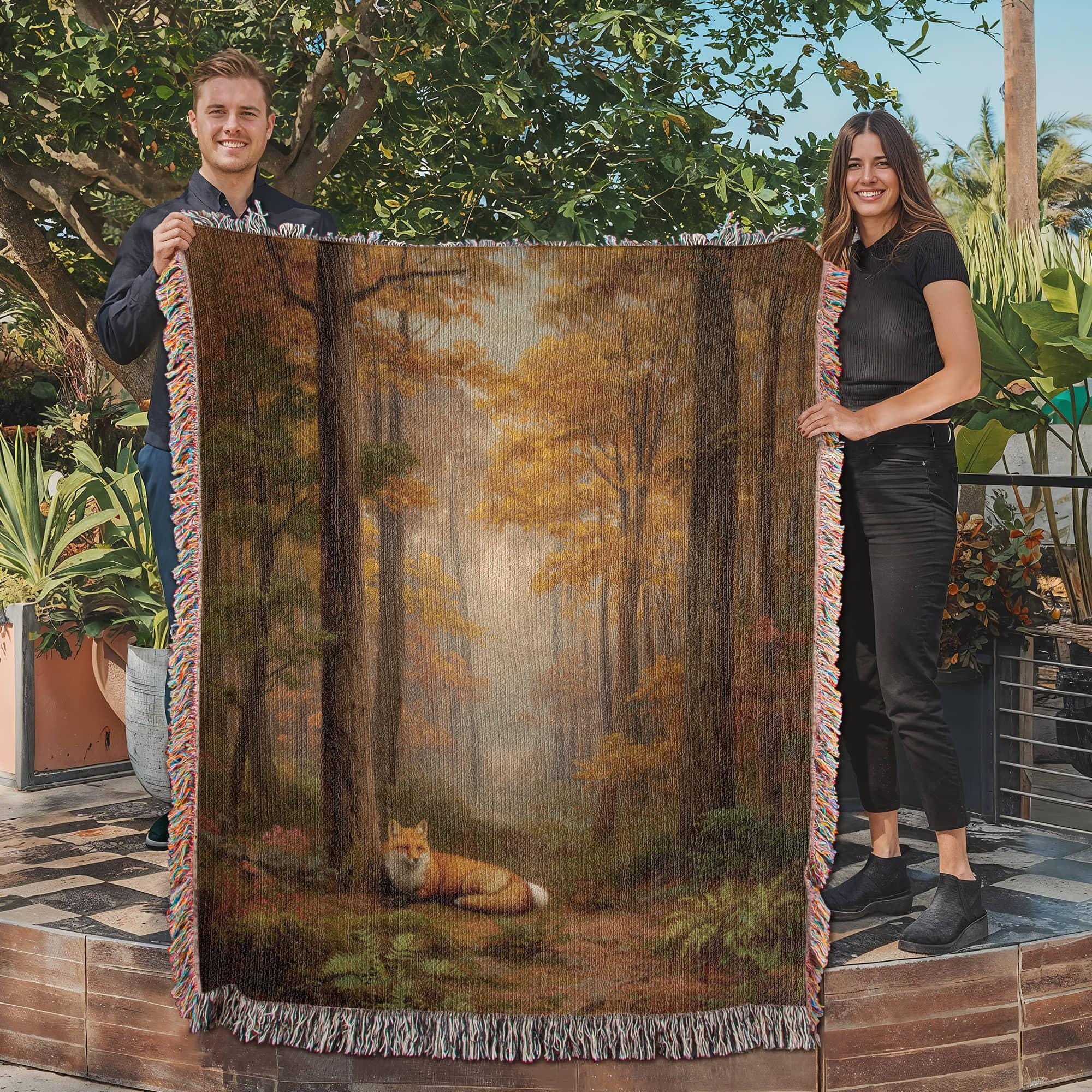 Enchanted Fall Forest Woodland Woven Cotton Blanket - Image 6