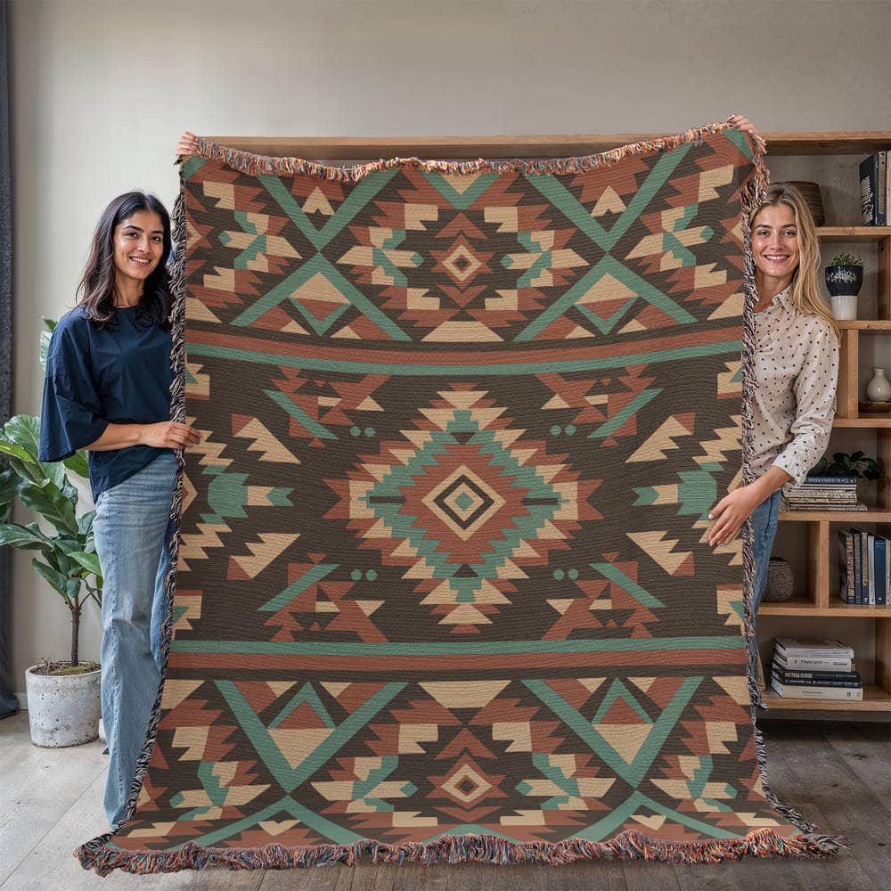Southwest Geometric Woven Cotton Blanket - Image 8