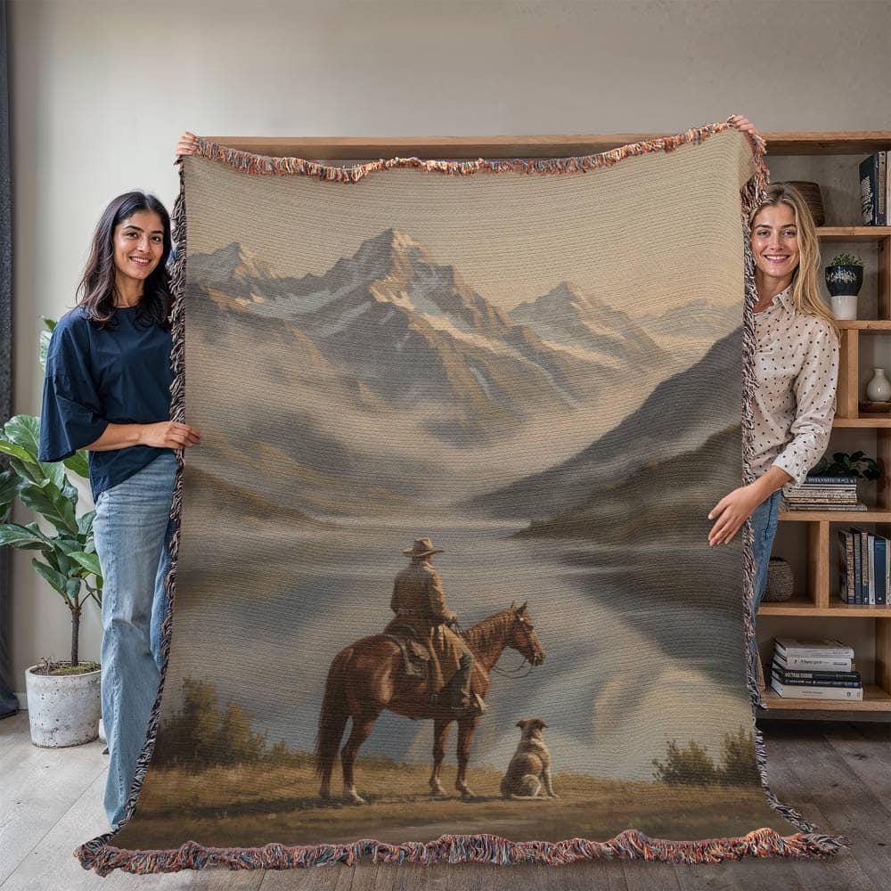 Cowboy and Dog Western Art Woven Cotton Blanket - Image 6