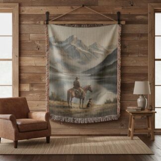 Cowboy and Dog Western Art Woven Cotton Blanket