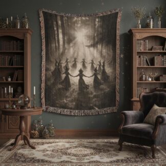Witches Dancing Vintage Goth Woven Cotton Blanket