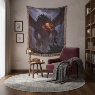 Epic Dragon Fantasy Art Woven Cotton Blanket