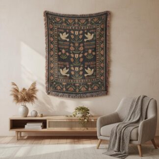 Retro Floral Country Folk Woven Cotton Blanket