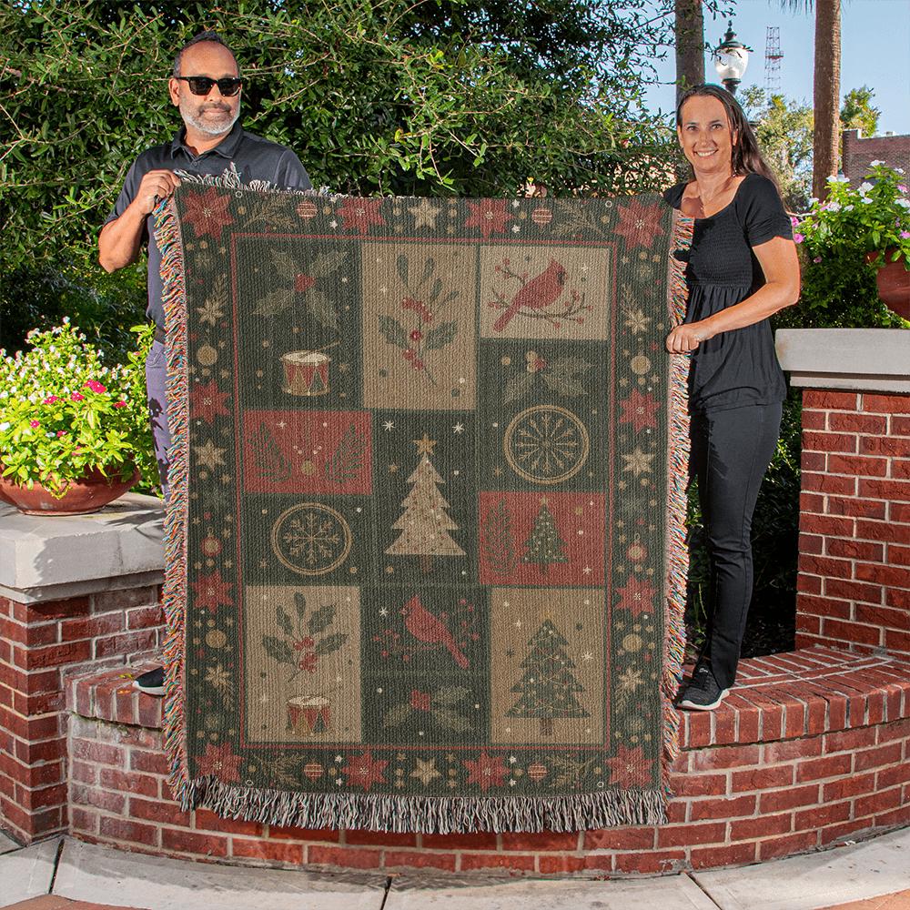 Rustic Holiday Christmas Quilt Pattern Woven Cotton Blanket - Image 7