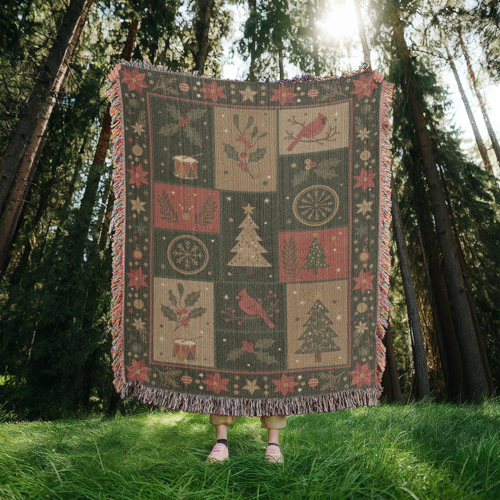 Rustic Holiday Christmas Quilt Pattern Woven Cotton Blanket - Image 3