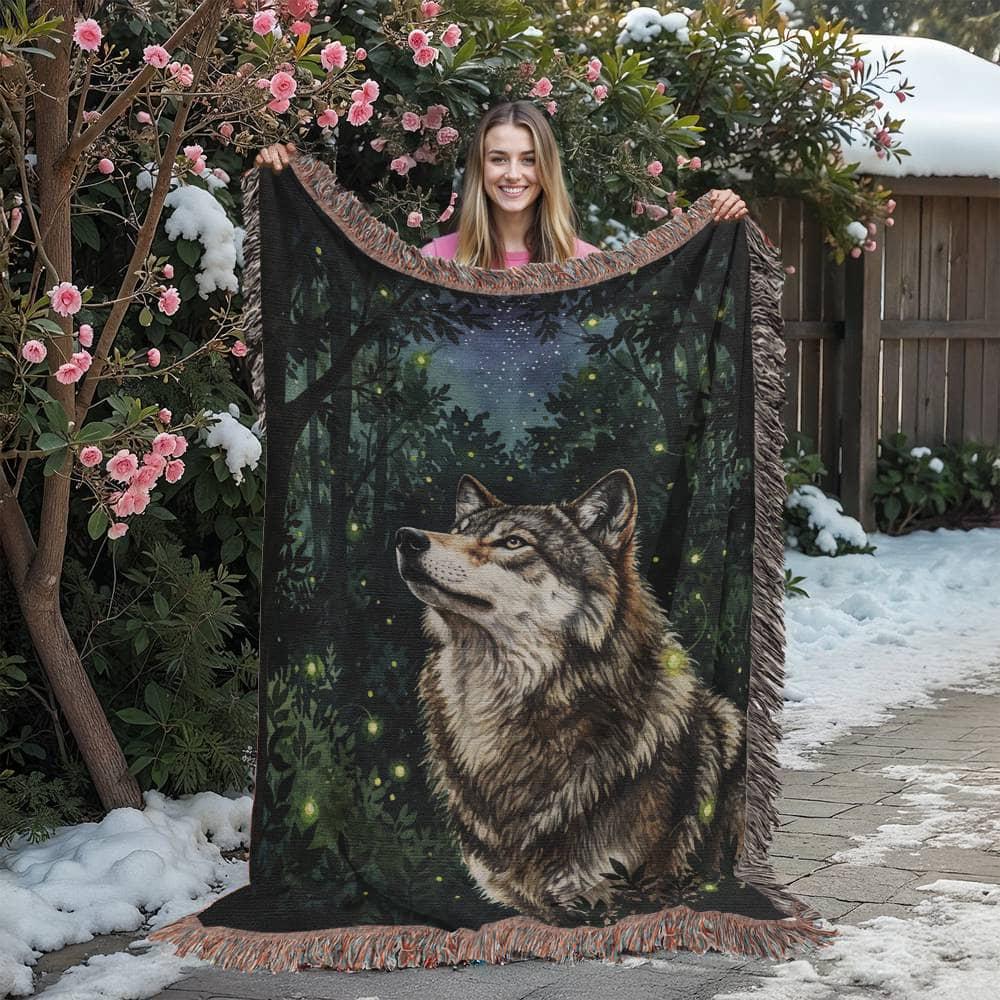 Wolf Firefy Forest Forestcore Woven Cotton Blanket - Image 6