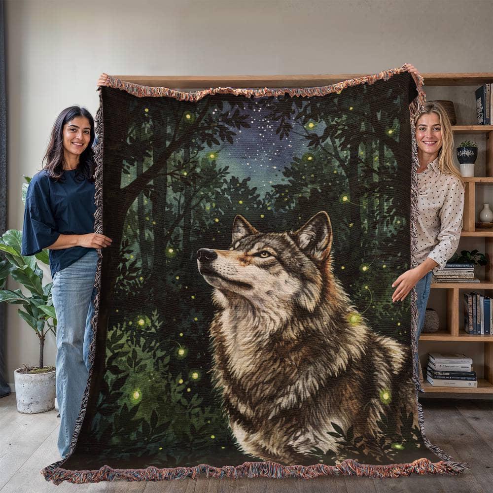 Wolf Firefy Forest Forestcore Woven Cotton Blanket - Image 5