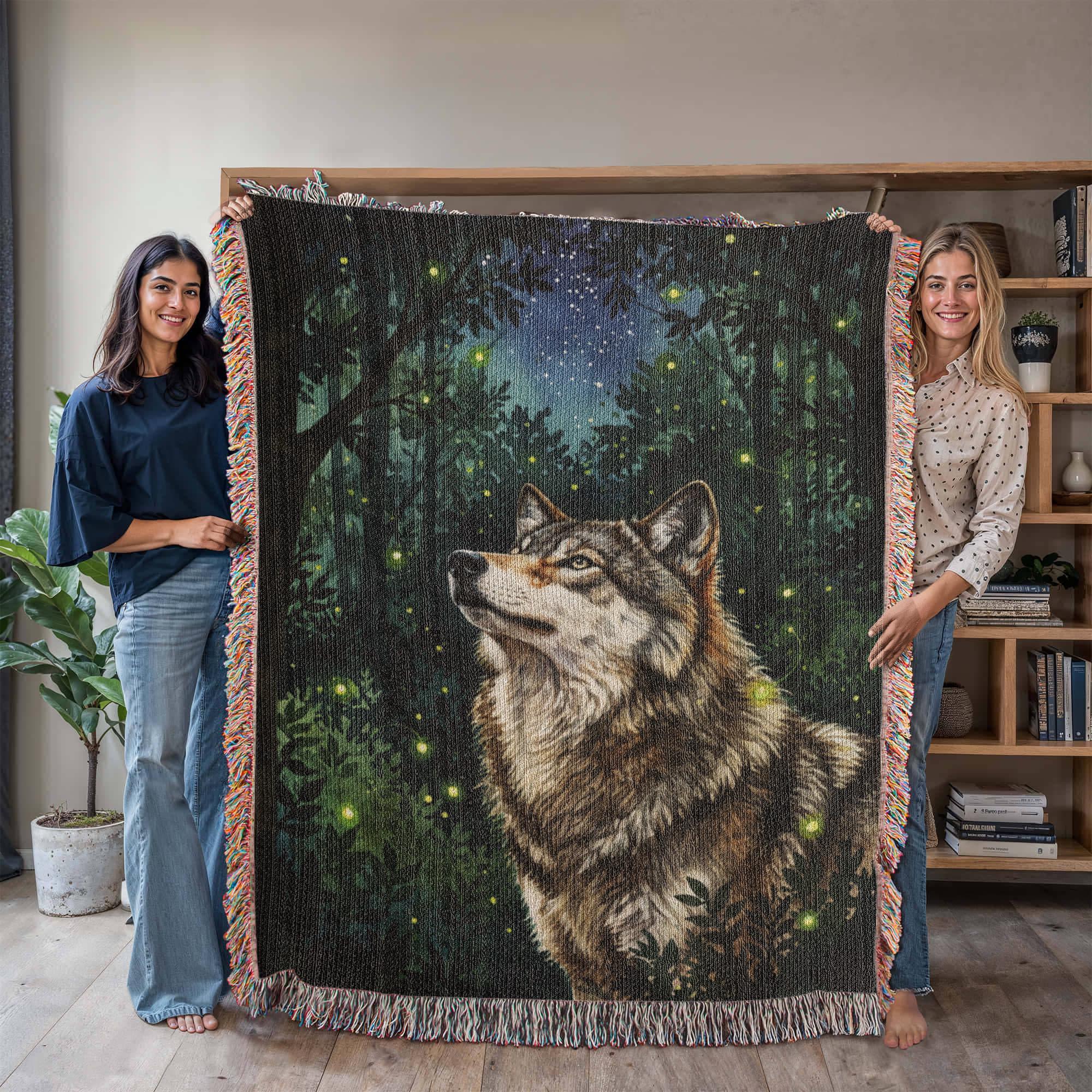 Wolf Firefy Forest Forestcore Woven Cotton Blanket - Image 4