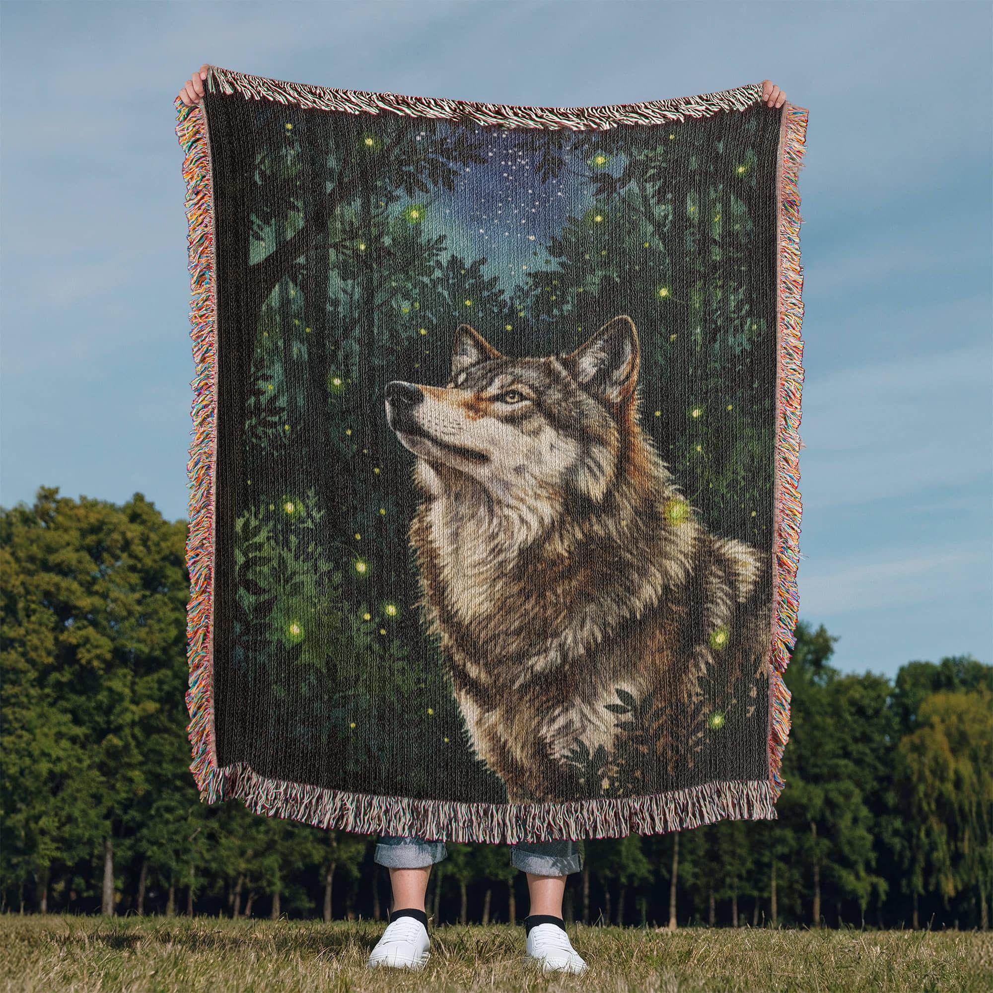 Wolf Firefy Forest Forestcore Woven Cotton Blanket - Image 9