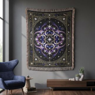 Mystical Celestial Mandala Star Nebula Woven Cotton Blanket