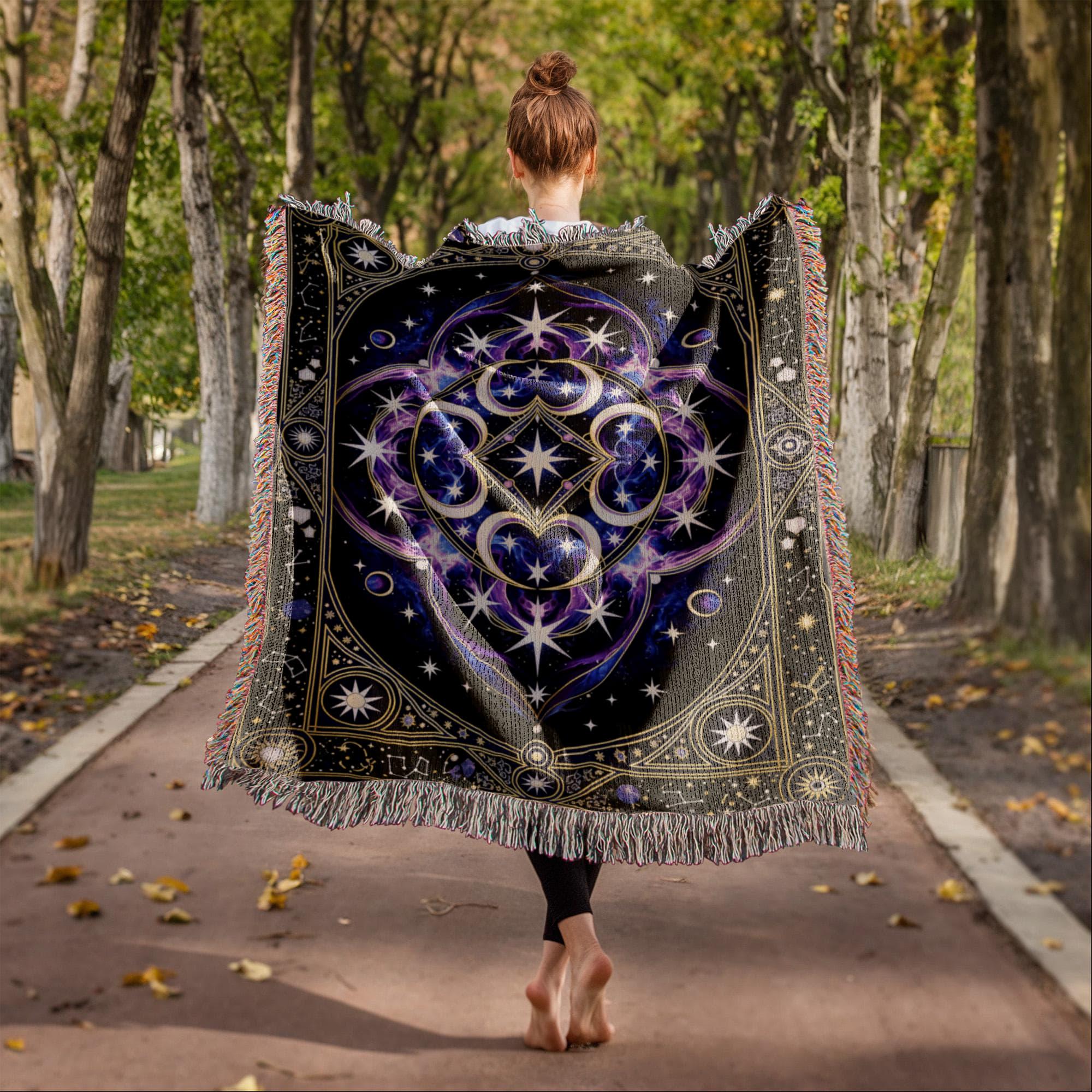 Mystical Celestial Mandala Star Nebula Woven Cotton Blanket - Image 4
