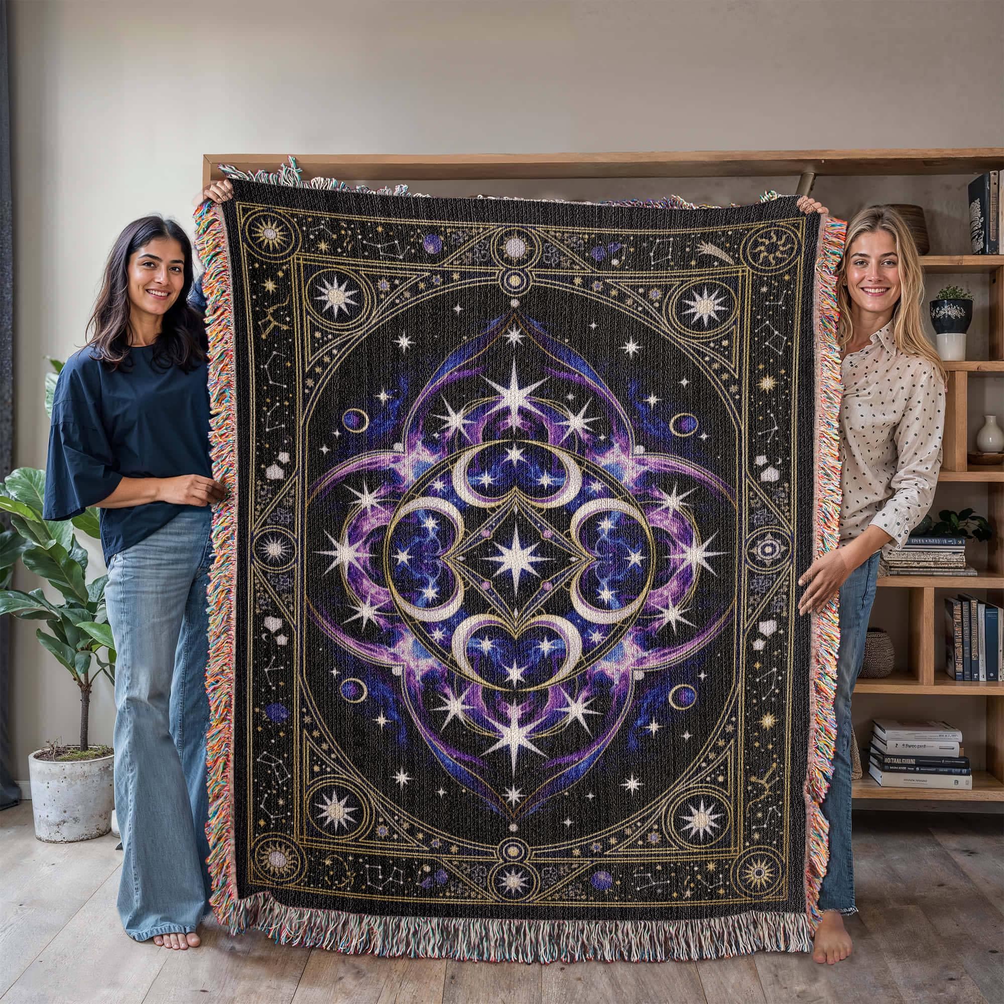Mystical Celestial Mandala Star Nebula Woven Cotton Blanket - Image 5