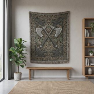 Viking Axes Norse Raven Celtic Knot Woven Cotton Blanket